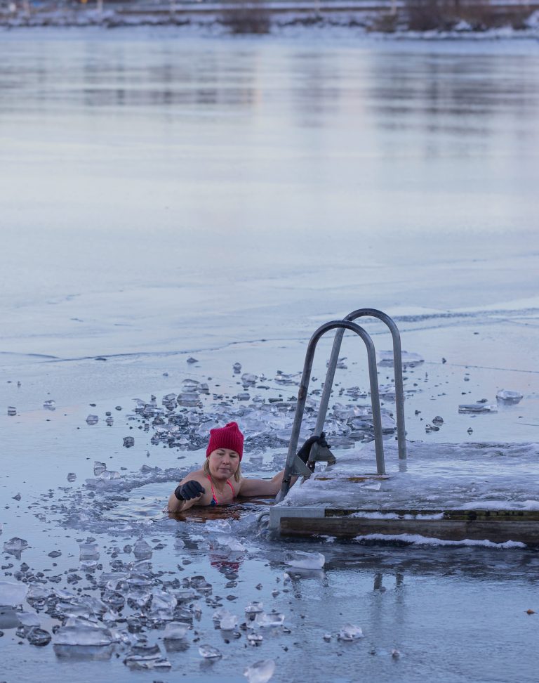 photo of cold winter bathing in sea
